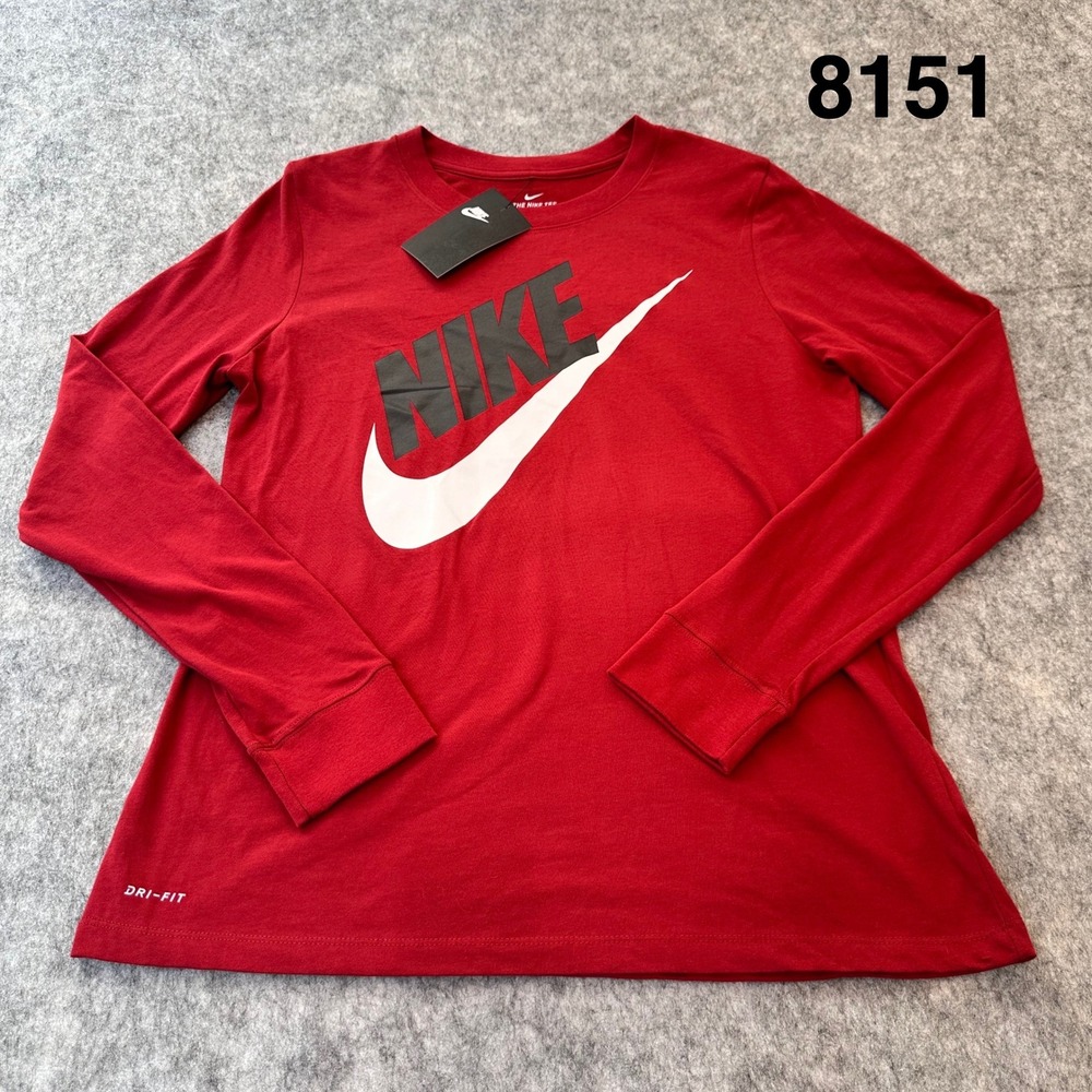 Nike Womens Dri-FIT Long Sleeve Graphic Logo Tee Red Medium DR1423-813